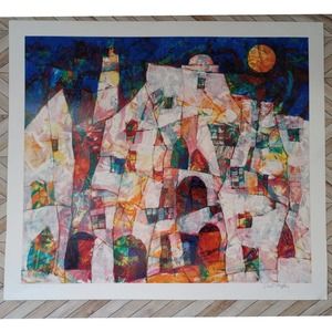 Harry Guttman City Square Colorful Abstract Art Painting Seriolithograph Signed